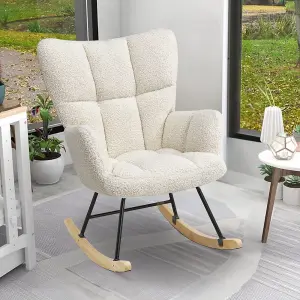 Rocking Armchair Tufted Upholstered Rocker Chair Recliner Sofa Chair, Cream