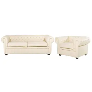 Leather Living Room Set Cream CHESTERFIELD