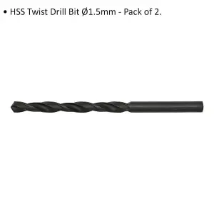 High Speed Steel Twist Drill Bit Set - 2 Pack 1.5mm x 30mm for Metal Drilling