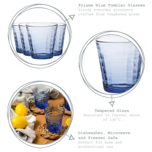 Duralex - Prisme Drinking Glasses - 220ml Tumblers for Water, Juice - Blue - Pack of 4