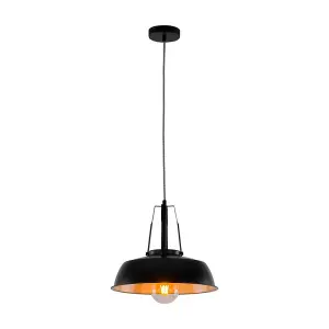 Luminosa Modern Hanging Pendant Black 1 Light  with Black, Gold Shade, E27