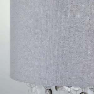 First Choice Lighting Set of 2 Fiji Grey Linen with Silver Fleck Detail Jewelled Pendant Shades