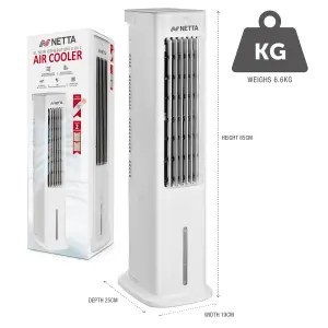 NETTA 5L 3 In 1 Air Cooler - Tower Fan - Humidifier with Remote, 7 Hour Timer