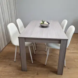 Dining Table and 4 Chairs Grey 4  white Leather Chairs Wood Dining Set Furniture