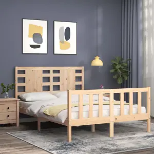 Berkfield Bed Frame with Headboard Small Double Solid Wood