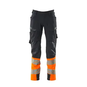 Mascot Accelerate Safe Ultimate Stretch Trousers with Thigh Pockets - Dark Navy/Hi-Vis Orange   (42.5) (Leg Length - Regular)