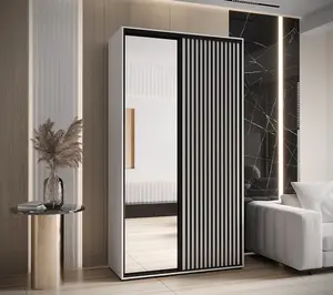 Sapporo II Clean White Matt Mirrored Sliding Door Wardrobe -  Space-Saving Storage Solution (H)2050mm (W)1300mm (D)600mm