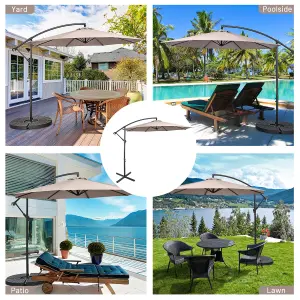 Costway 3 x 3m Patio Offset Umbrella Backyard Garden Cantilever Parasol w/ 8 Ribs