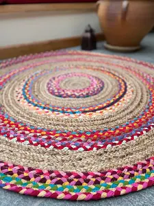 FIESTA Round Rug Hand Woven with Recycled Fabric - Jute - L60 x W60