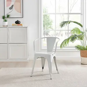 Furniturebox Set of 2 White Colton Tolix Style Stackable Industrial Metal Dining Chair with Arms