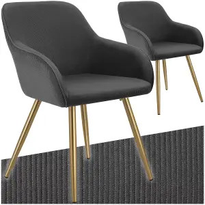 Dining Chair Marilyn - corduroy look, upholstered, armchair, continuous backrest - anthracite/gold