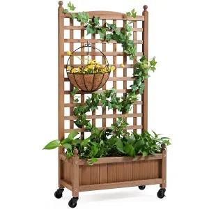 Yaheetech Dark Brown Raised Garden Bed with Trellis Planter Box for Vine Climbing Plants Flower