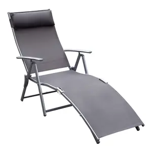 Outsunny Sun Lounger Recliner Foldable 7 Levels Textilene Grey Patio