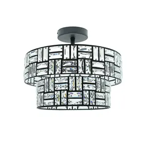 ValueLights Elise Black Acrylic Jewel Two Tier Ceiling Pendant Light with LED Bulb