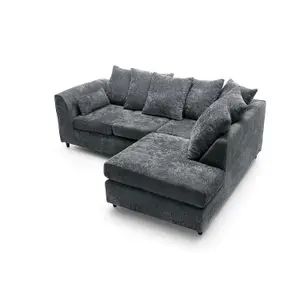 Harriet Crushed Chenille Right Facing Corner Sofa in Dark Grey