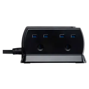 Masterplug Surge Black 4 socket Extension lead with USB, 2m