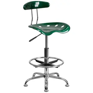 Vibrant Chrome Drafting Stool with Tractor Seat Green