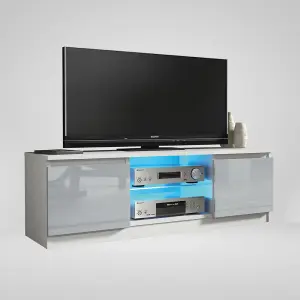 TV Unit 120cm Sideboard Cabinet Cupboard TV Stand Living Room High Gloss Doors - White & Grey