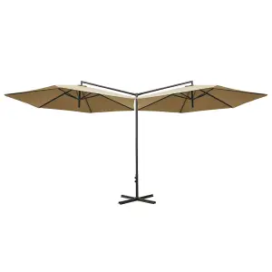 Berkfield Double Parasol with Steel Pole Taupe 600 cm