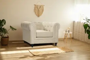 Velvet Chesterfield Arm Chair - Cream