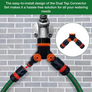 Dual Tap Connector Set - Two Premium Hose End Connectors with 3rd Male Tap Connector Included for Inline Use - Hozelock Compatible