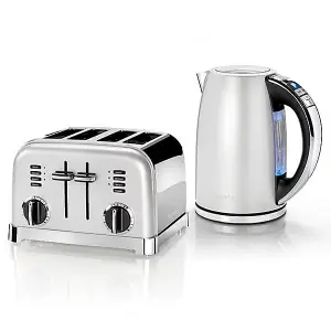 Cuisinart Style Frosted Pearl Multi-Temp Kettle & 4 Sl Toaster Breakfast Set