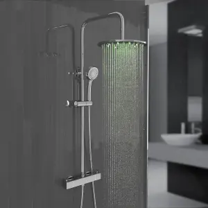 Nes Home Thermostatic Shower Mixer Valve 250mm LED Shower Head, Riser Rail Kit