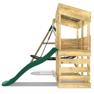 Rebo Wooden Lookout Tower Playhouse with 6ft Slide & Swings - Cascades