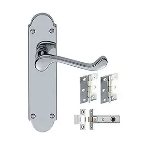 7 Sets Victorian Shaped Backplate Scroll Style Style Design Scroll Door Handles with Hinges and Latches - Polished Chrome