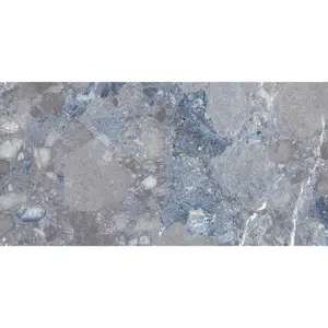 Vance Polished Blue Stone Effect Porcelain Wall & Floor Tile - Pack of 32 Tiles, 23m² - (L)600(W)1200mm