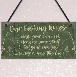 Red Ocean Funny Fishing Gift Fishing Rules Sign Garden Shed Man Cave Plaque Gift For Grandad Dad Son