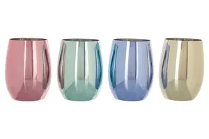 Interiors by Premier Reflective Set Of 4 Assorted Colours Tumblers, Multi Coloured Rounded Botton, Vibrant Set Of Tumblers