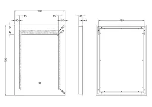 Rectangular LED Illuminated Touch Sensor Mirror with Demister, 700mm x 500mm - Chrome