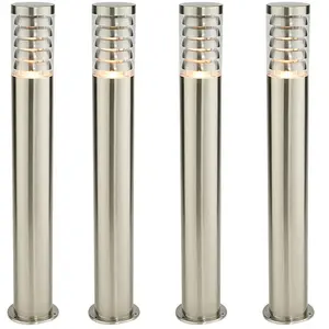 4 PACK Outdoor Garden Bollard Light 80cm Brushed Steel 9W Outside Lamp Post IP44