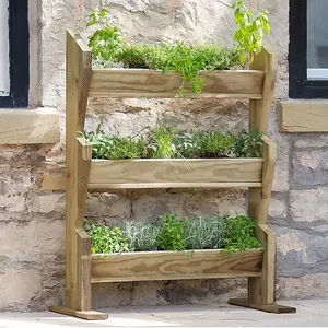 Zest 3 Tier Vertical Herb Stand Wooden Planter Garden Layered Planter