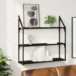 3 Piece Floating Shelf Black / 78.5 cm H x 31.5 cm W x 21 cm D