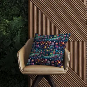 Whimsical Gingerbread House Pattern Outdoor Cushion 45cm x 45cm