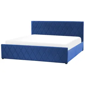 Velvet EU Super King Size Ottoman Bed Blue ROCHEFORT