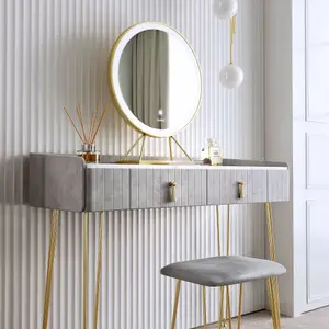 Tokyo Glow Dove Grey Velvet Dressing Table with LED Touch Sensor Mirror