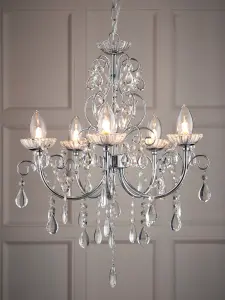 Anson Lighting Antiona Chrome and Crystal 5 Light Semi Flush Bathroom Fitting