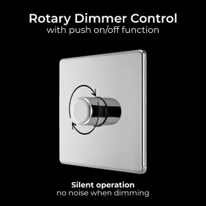 BG Electrical FPC81 Nexus Flatplate Screwless Polished Chrome 1 Gang 200W 2 Way Trailing-Edge Push Dimmer Switch