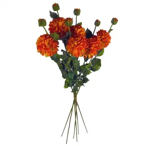 Pack of 6 x 75cm Artificial Dahlia PomPom Flower Stem Orange