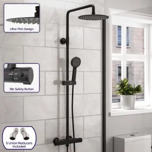 Nes Home Modern Round Matte Black Exposed Thermostatic Mixer Shower Set With Shower Head