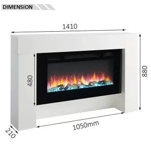 FLAMME Carmaux 55" / 141cm Freestanding Electric Fireplace Suite, 3 Flame Colours, 2000W Heater, White