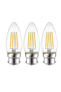 6W LED Filament Candle Light Bulb B22 2700K, Pack of 3