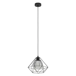 Hanging Ceiling Pendant Light Geometric Black & Glass 1x E27 Hallway Feature