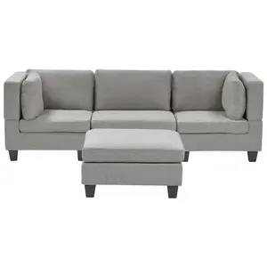 3-Seater Modular Fabric Sofa with Ottoman Light Grey UNSTAD