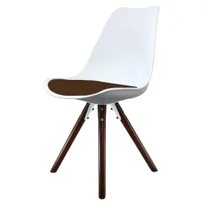 Soho White & Chocolate Plastic Dining Chair with Pyramid Dark Wood Legs