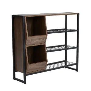 3-Tier Shoe Rack with Metal Frame and Walnut Storage Cubbies