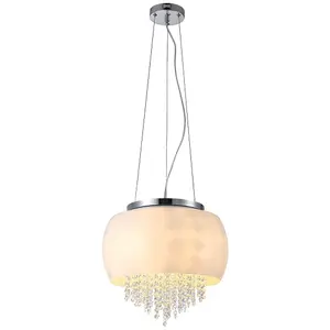 Milagro Nova Chrome Pendant Lamp 40CM Elegant Cream Glass Shade Housing Delicate Suspended Crystals